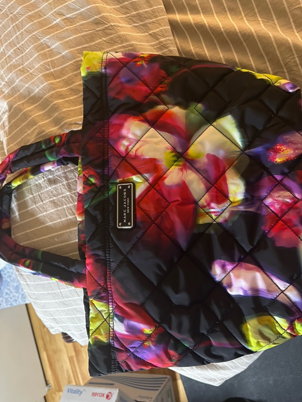 Marc Jacobs Quilted Floral Tote - Black with Multicolor Blooms